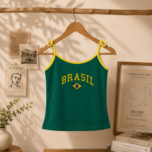 تاپ اسپرت BRASIL سبز با نوار زرد