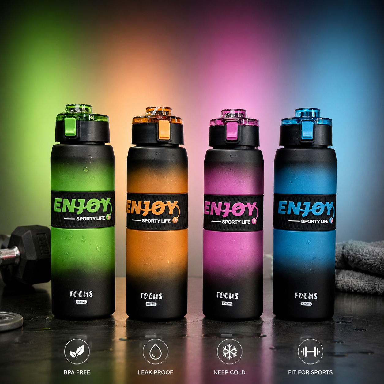 قمقمه ورزشی ۱ لیتری ENJOY مدل Focus – نشکن، بدون BPA و ضد نشت (ظرفیت ۱۰۰۰ میلیلیتر)