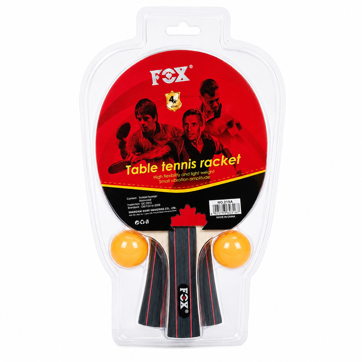 راکت پینگ پنگ FOX 219A چهار ستاره + ۲ راکت و ۲ توپ